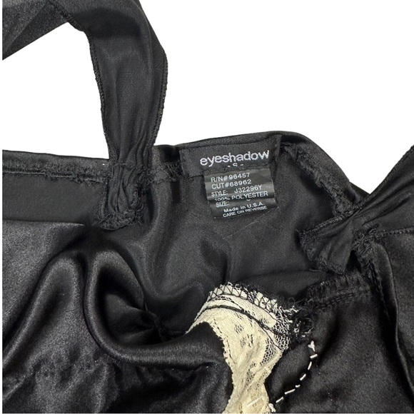 Y2k Dark Coquette Black Lace Trim Chemise Cami Surplice Neck Top - Picture 4 of 5